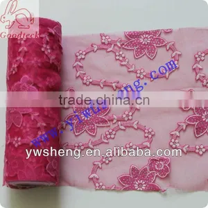 Wholesale Soft Pink Floral Embroidered Tulle Fabric With Flower thumbnail-1