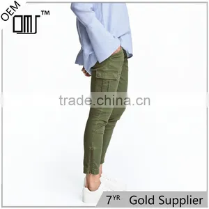 Womens Washed Khaki Green Cargo Pants Work Pants for Ladies thumbnail-1