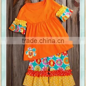 Wholesale Girls Boutique Olatest Design Orange Flower Outfit thumbnail-1