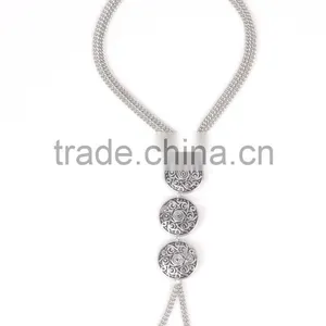 Silver Tone Carved Coin Beads ID Finger Chain Simple Anklet Foot Chain thumbnail-3