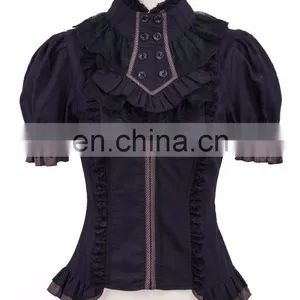 Steampunk Victorian Gothic Short Sleeves Shirt With Jabot Collar thumbnail-1