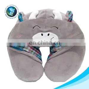Fashion Funny Custom Travel Plush Soft Stuffed Grey Donkey Animal Neck Pillow thumbnail-1