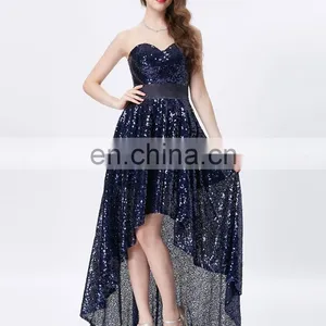 Grace Karin New Strapless Sweetheart Navy Blue Short Front Long Back Prom Dress With Shining Sequins CL6240 thumbnail-2