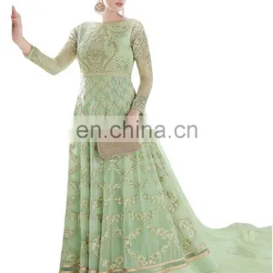 2017 Women's Party Wear Net Heavy Embrodiery Anarkali Suits Dress Material (Semi-Stitched Suits 2017) thumbnail-1