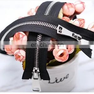 Black and White Double -ended Light Gold and White Gold Silver Metal Zipper thumbnail-6