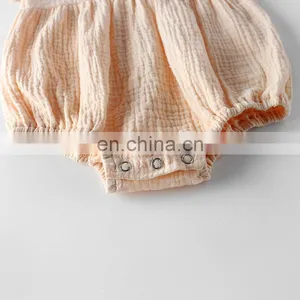 Newborn Baby Jumpsuit Rompers Short Sleeve Linen Plain Baby Rompers thumbnail-5