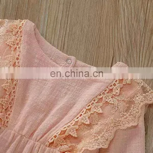 Solid Color Breathable Newborn Baby Romper Long Sleeve Baby Clothes Linen thumbnail-3