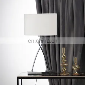 Modern Living Room Decoration Oval White Lampshade Silver Plated Metal Table Lamp for Hotel thumbnail-1