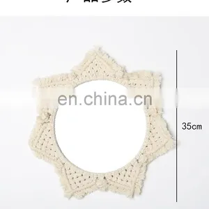 Macrame Tapestry Tassel Handmade Rope Woven Decorative Round Leaf Moon Boho Chic Wall Hanging Mirror thumbnail-2