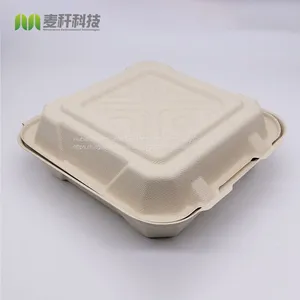 Disposable Biodegradable 8*8 3C Take Away Sugarcane Container thumbnail-3