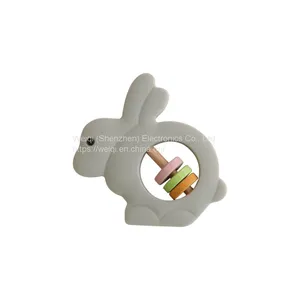 Cute Rabbit Wood Silicone Baby Teether Toys thumbnail-3