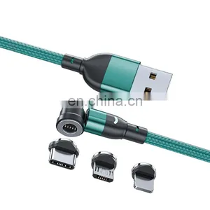Wholesale 3 in 1 Phone Cable 540 Rotation 3A Magnet Nylon Led Fast Charger USB Type C Charge Cable Magnetic Cable for Phone thumbnail-1