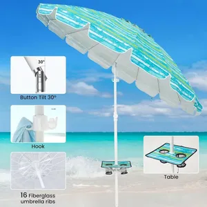 Wholesale OEM 8.5FT Large Beach Umbrellas With Table Outdoor Patio Umbrella Offset Pole Polyester Canopy Windproof Iron Base Sustainable UV50+ thumbnail-5
