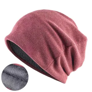 Fleece Lined Slouch Beanie Hat, Warm Thick Knit Winter Slouchy Skull Cap For Men Women Daily Outdoor Custom Logo Available thumbnail-3