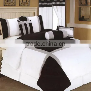 7 Pcs Gorgeous Suede Comforter Set Bed Check Design In Black White Color thumbnail-1