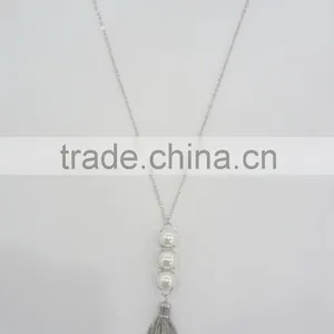 FASHION BIG PEARLS BEADS PENDANT CHAIN TASSEL NECKLACE EARRING SET thumbnail-1