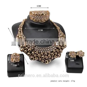 Inlaid Women Choker Crystal Rhinestones Design Bridal Jewelry Sets 4pcs/set Gold Necklace Accessories thumbnail-3