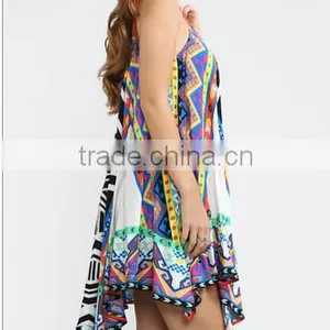 Summer Sexy Mini Printed Bohemia Cami Umbrella Dress thumbnail-3