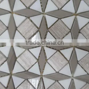 Diamond Pattern Marble Mosaic Tiles ( Athen White+Oak White+Pure White Marble) thumbnail-1