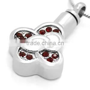 Hot Sell Stainless Steel Butterfly Shape Cinerary Casket Vintage Urn Pendant Women's Funeral Box With Red CZ Stone thumbnail-1