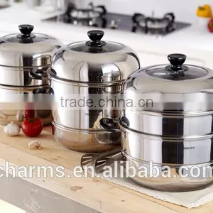 Double Handles 2 Layers Induction Stainless Steel Food Steamer thumbnail-1
