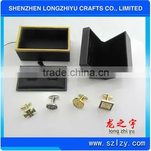 Fashion Black Croco Leather Cufflink Box With Custom Gold Foil Logo thumbnail-1