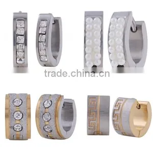 New Unisex Crystal Surgical Stainless Steel Huggie Earrings thumbnail-1