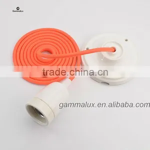 Modern Style E27 Lamp Holder,Ceramic Ceiling Rose Lamp Holder With Color Textile Cord thumbnail-2