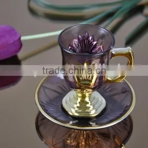 Glass Beverage Cups and Saucers Set thumbnail-3
