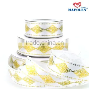 Satin Ribbon High Density Polyester Gold Foil Printed Merry Christma Ribbon on Sale thumbnail-5