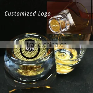 210 ml Crystal Round Golden Pattern Machine Blown Custom Whisky Glass thumbnail-6