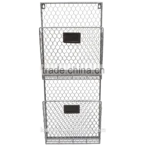 2 Tier Wall Mounted Metal Storage Baskets / Magazine Rack / File Organizer thumbnail-1
