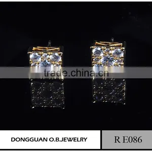 Fashion Micro Pave Sterling Silver Zirconia Square Stud Earrings thumbnail-4