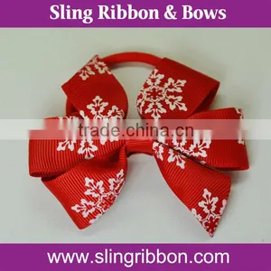 Christmas Snow Chevron Print Grosgrain Ribbon Bow Tie thumbnail-1