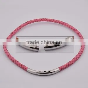 Fashion Stainless Steel Magnetic Brown Leather Necklace thumbnail-2