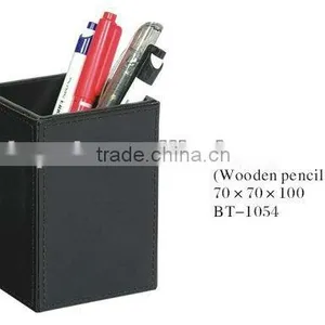 Elegant Hotel Supplies Faux Leather Covered Plush Wooden Pen Container thumbnail-1