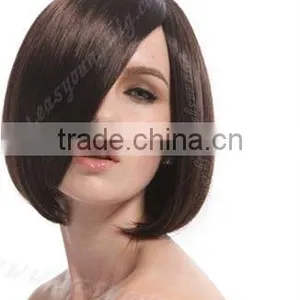 Long Bob Wigs, Synthetic Natural Brown Long Bang Hair Wigs With Division thumbnail-2