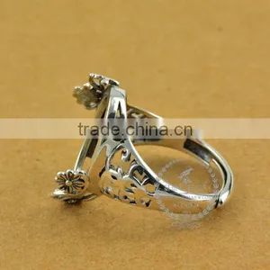 13*17.3mm 925 Sterling Silver Antiqued Silver Vintage Style Oval Flower Bezel Ring Base Blank Supplies DIY Findings 1223071 thumbnail-3
