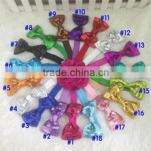 New Arrival 3inch Sequin Hair Bows Sequin Bows With Elastic Baby Headband for Baby Girls Hairband for Headwear in Stock thumbnail-1