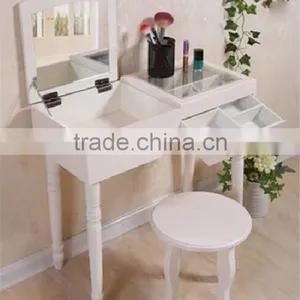Mini Dresser European Korean Style Small Cosmetics Bed Side Dresser White Wood Makeup Table With Mirror 60*30*60cm T15-523B thumbnail-1