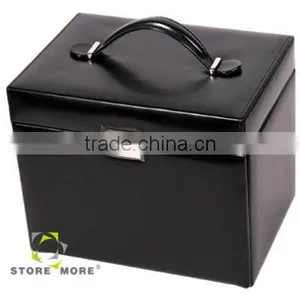 Black Leather Drawer Jewelry Box Travel Case With Lock And Handle thumbnail-1