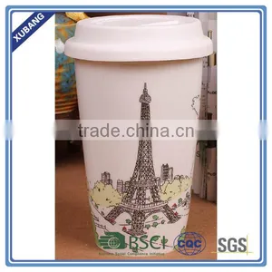 Ceramic White Cup and White Lid No Printing or Logo thumbnail-4