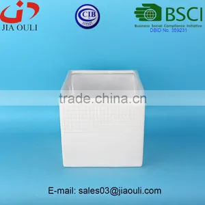BSCI Certificate Factory Simple Design Square Ceramic Flower Pot, Cube Planter thumbnail-1