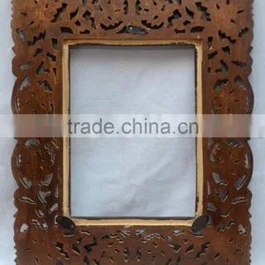 Indian Handicraft Leaf Design Wooden Mirror Frame thumbnail-2