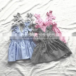 0-3 Years 2017 Wholesale Cotton Summer Plaid Bow Kids Girls Blouses (pick Size Color) thumbnail-1