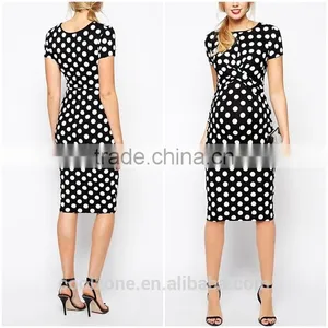 2016 Latest Body Conscious Polka Dot Maternity Dress With Cross Front thumbnail-1