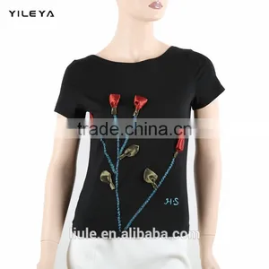 Womens Casual Loose Summer Ladies Black Cotton t Shirt With Accessories thumbnail-1