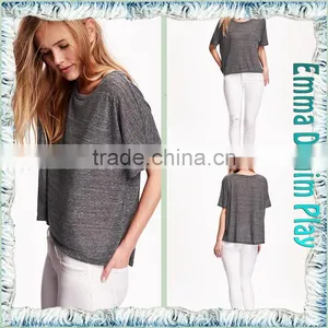 New Custom Designer High Quality Girls Sexy Grey Organic Cotton Scoop Neck T-Shirt thumbnail-4
