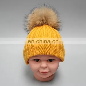 Wholesale Plan White Knitting Beanie Hat For Child With Fur Ball Baby Hat thumbnail-2