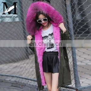 Winter Warm Fashion Real Sheep Fur Army Parka Custom Hooded Fur Women Parka thumbnail-2